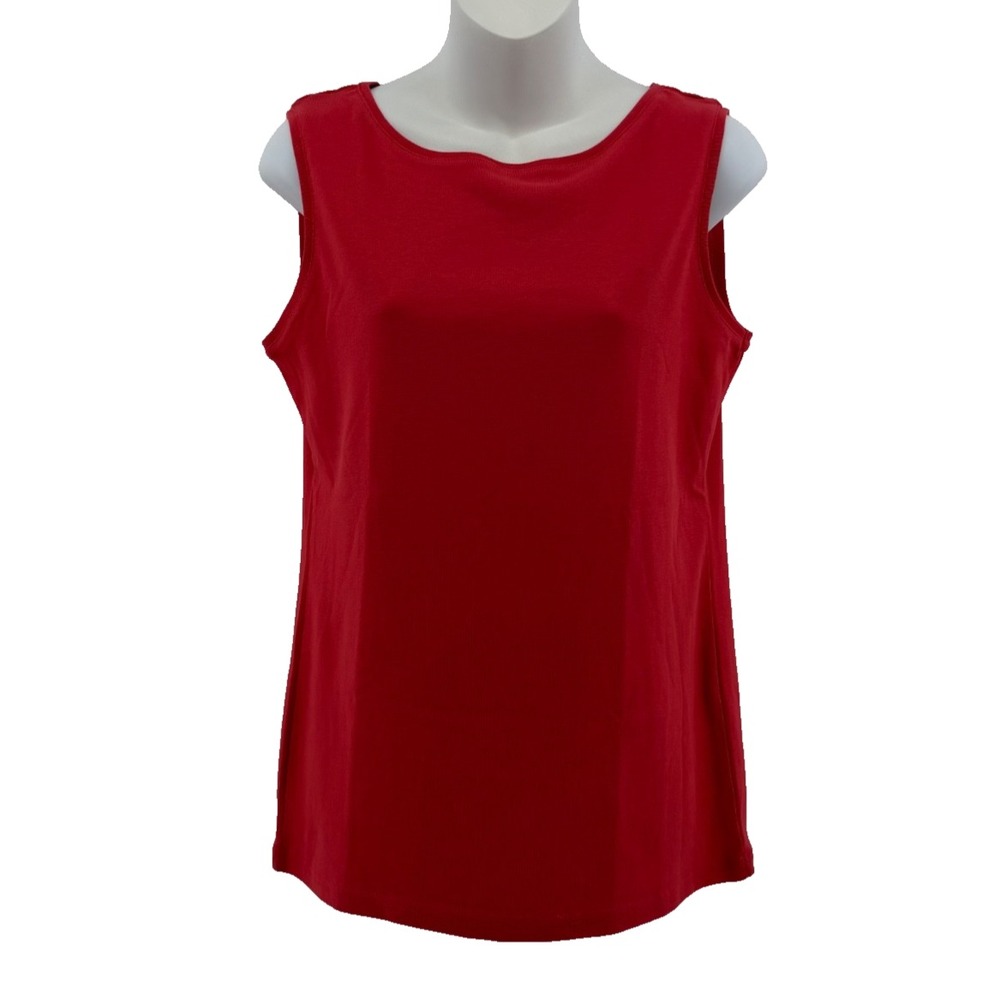 Karen Scott Red Tank Top Women Medium Cotton Sleeveless Casual Basic Top